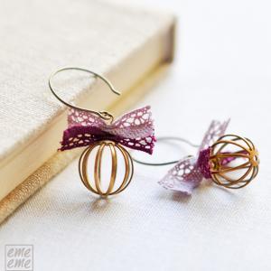 Romantic Cages Earrings With Pink And Purple Lace..