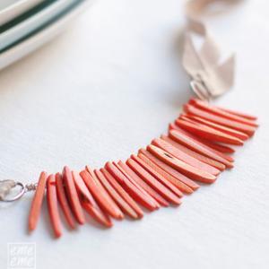 Coconut Necklace - Orange Coconut Beads And Beige..