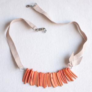 Coconut Necklace - Orange Coconut Beads And Beige..