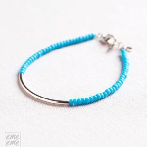 Bar Bracelet With Blue Seed Beads - Miyuki Seed..