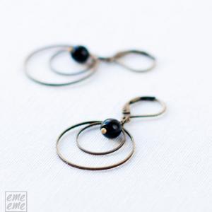Hoop Earrings With Black Glass Beads - Drop..