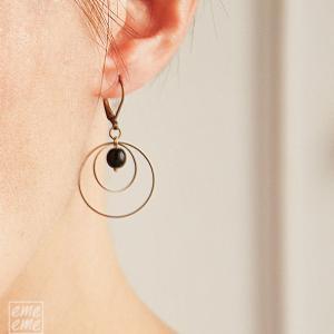 Hoop Earrings With Black Glass Beads - Drop..