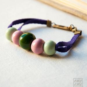 Ceramic Bracelet - Green And Pink Ceramic Beads..