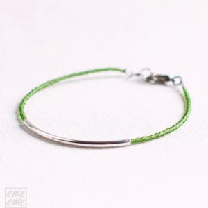 Bar Bracelet With Dark Green Seed Beads -..
