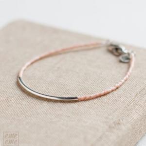 Bar Bracelet With Salmon Pink Seed Beads - Miyuki..