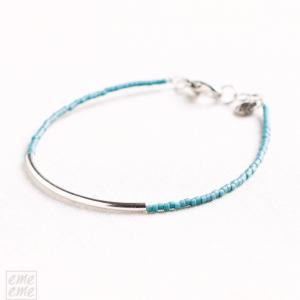 Bar Bracelet With Matte Blue Seed Beads - Blue..