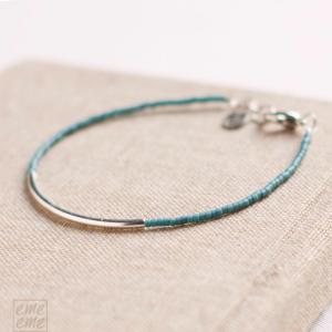 Bar Bracelet With Matte Blue Seed Beads - Blue..