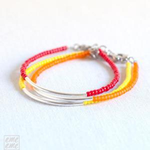 Bar Bracelet With Orange Seed Beads - Orange..