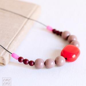 Necklace Extra Long. Ceramic And Wood Beads - Rope..