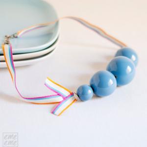 Wood Necklace - Light Blue Wooden Beads And..