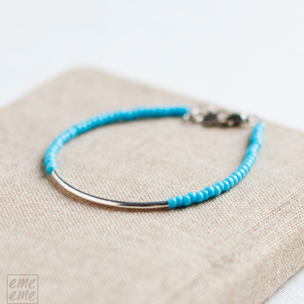 Bar Bracelet With Blue Seed Beads - Miyuki Seed Beads - Minimalist Bracelet - Friendship Bracelet - Glass Jewelry - Ocean Blue
