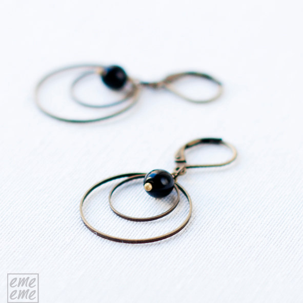 Hoop Earrings With Black Glass Beads - Drop Earrings - Black Earrings - Glass Jewelry