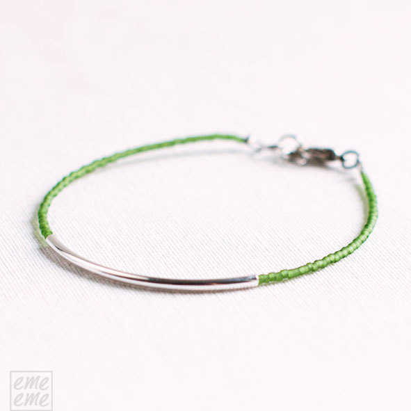 Bar Bracelet With Dark Green Seed Beads - Minimalist Bracelet - Friendship Bracelet - Glass Jewelry