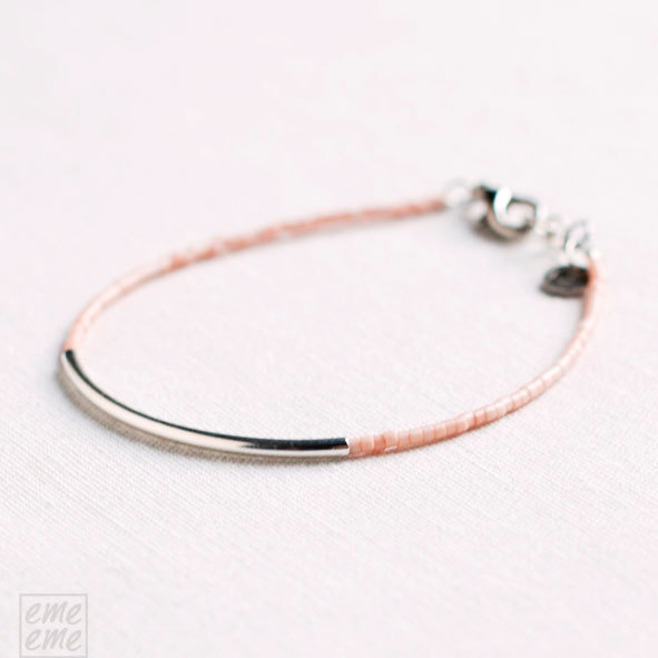 Bar Bracelet With Salmon Pink Seed Beads - Miyuki Seed Beads - Minimalist Bracelet - Friendship Bracelet - Glass Jewelry - Flamingo Pink
