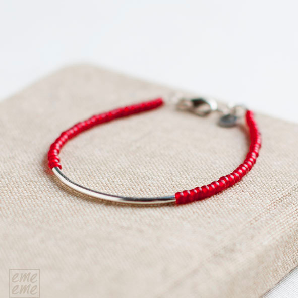 Bar Bracelet With Deep Red Glass Beads - Ruby Miyuki Seed Beads - Minimalist Bracelet - Friendship Bracelet - Glass Jewelry - Ruby Bracelet