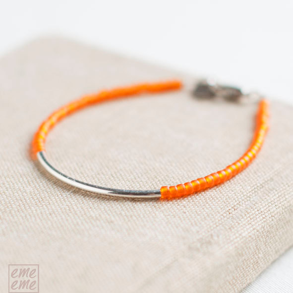 Bar Bracelet With Orange Seed Beads - Orange Miyuki Seed Beads - Minimalist Bracelet - Friendship Bracelet - Glass Jewelry - Orange Fashion