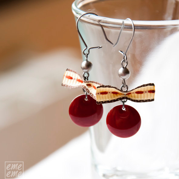 Burgundy Enamel Earrings - Burgundy Enamel Drops And Beige Bow - Enamel Jewelry - Feminine Jewelry - Drop Earrings