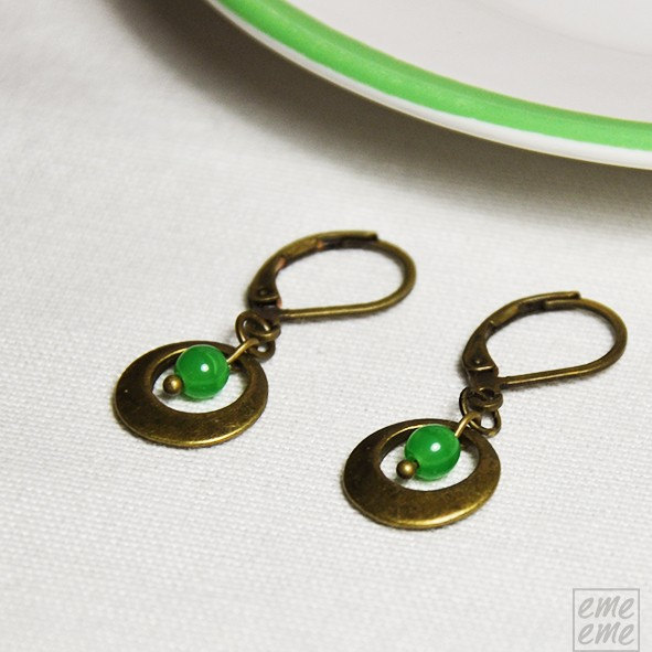Earrings Metal Hoop And Green Glass Bead - Glass Jewelry