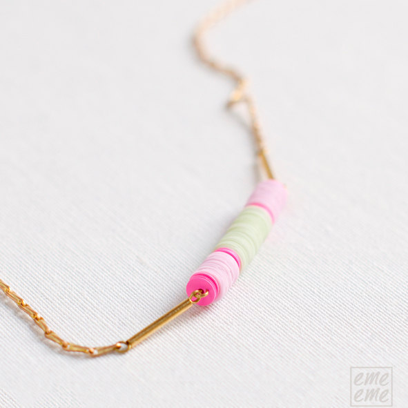 Pink Sequins Necklace - Vintage European Sequins And Raw Brass Chain Choker - Pink, Green And Fuchsia - Dusty Rose - Flamingo Pink